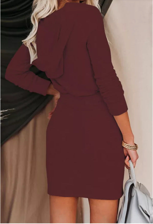 Ribbed Knit Hooded Zip Long Sleeve Bodycon Mini Dress