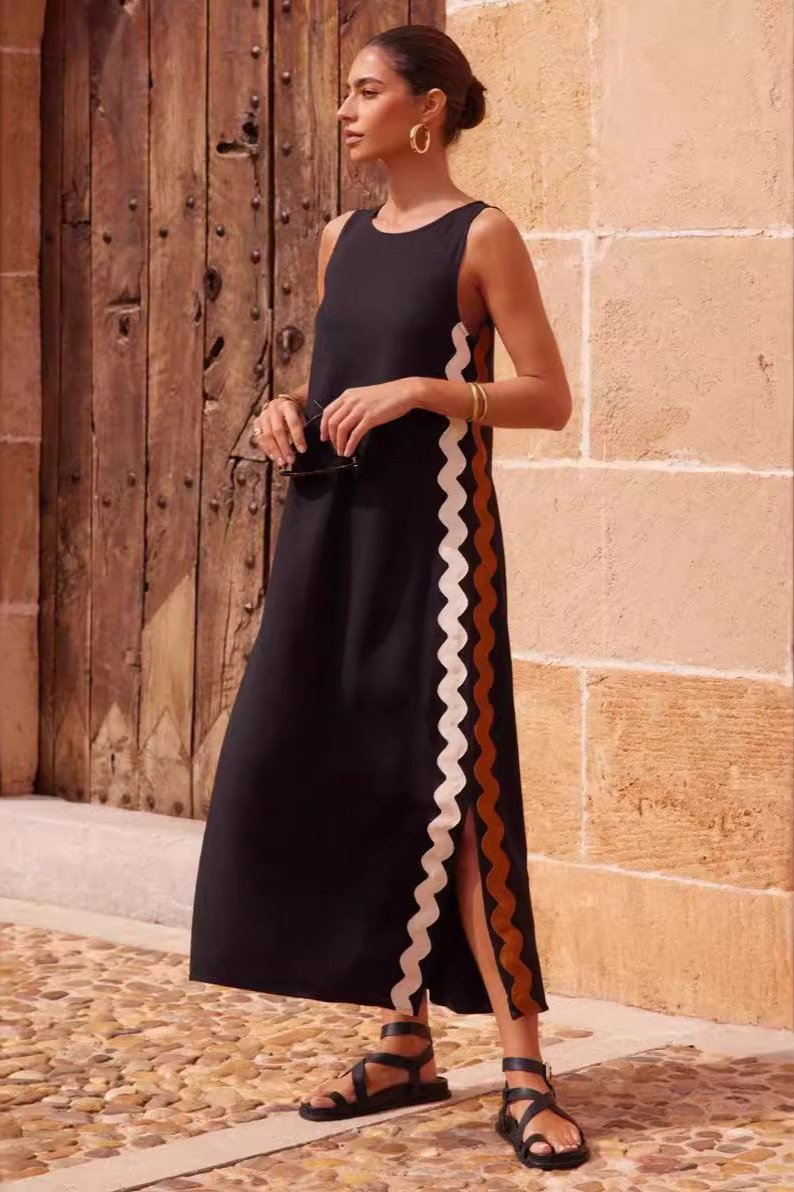 Scalloped Side Trim Sleeveless A-Line Shift Midi Dress - View 8