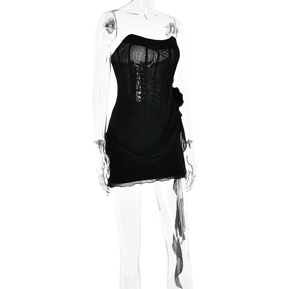 Mesh Strapless Corset Draped Bustier Mini Dress 10