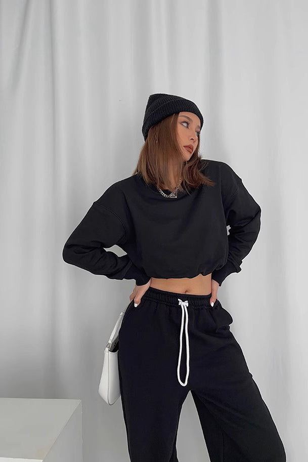 Orro Shop Crew Neck Long Sleeve Crop Sweater for Style