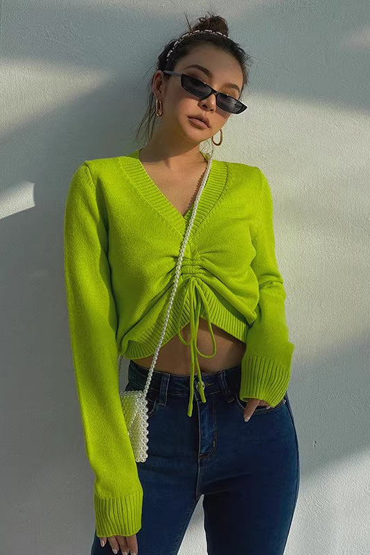 Orro Shop Vintage Drawstring V Neck Sweater for Comfort