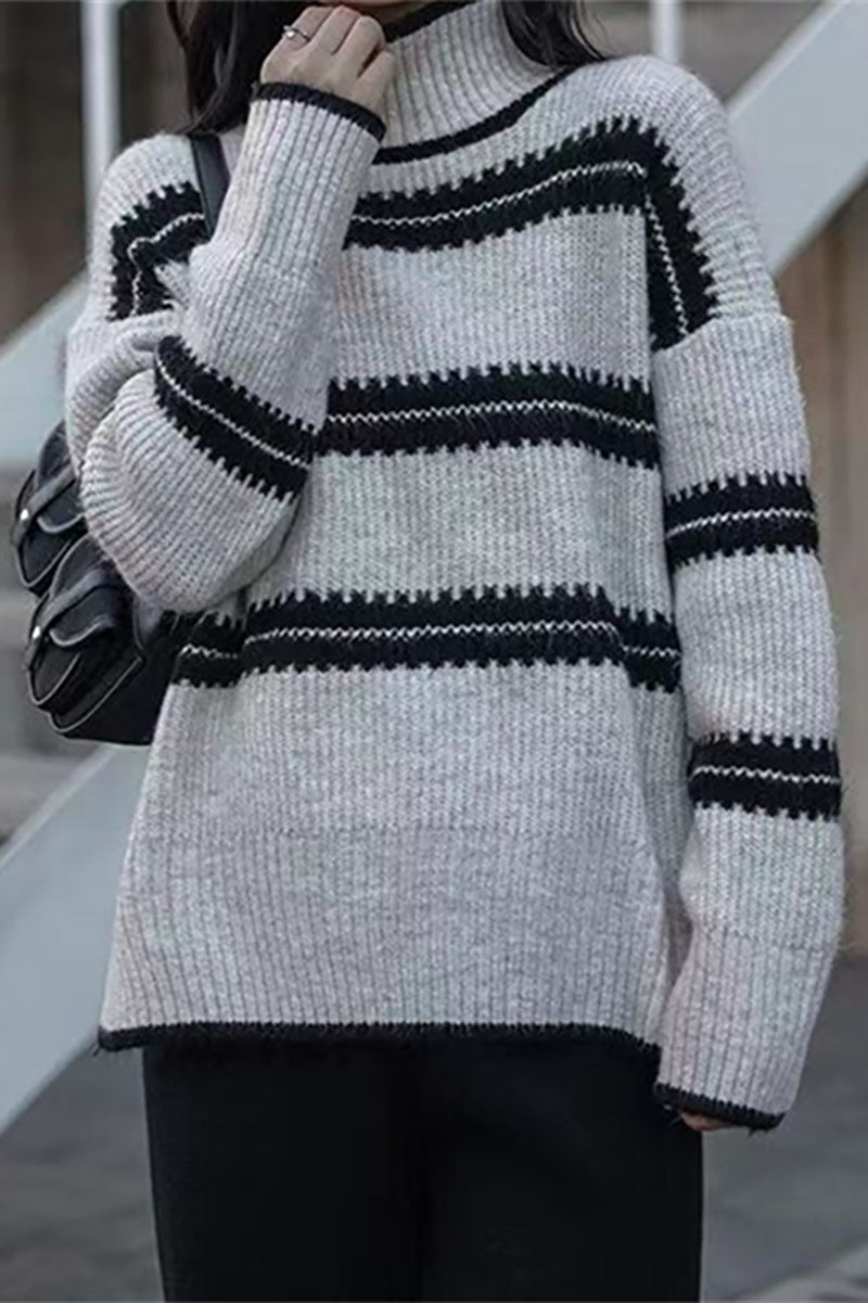 RadyRin Striped Turtleneck Sweater for Effortless Style