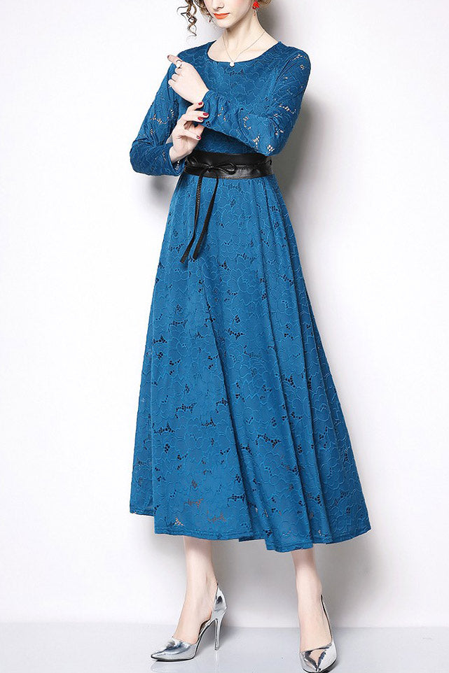 Crochet Eyelet Lace-up Lace Dress