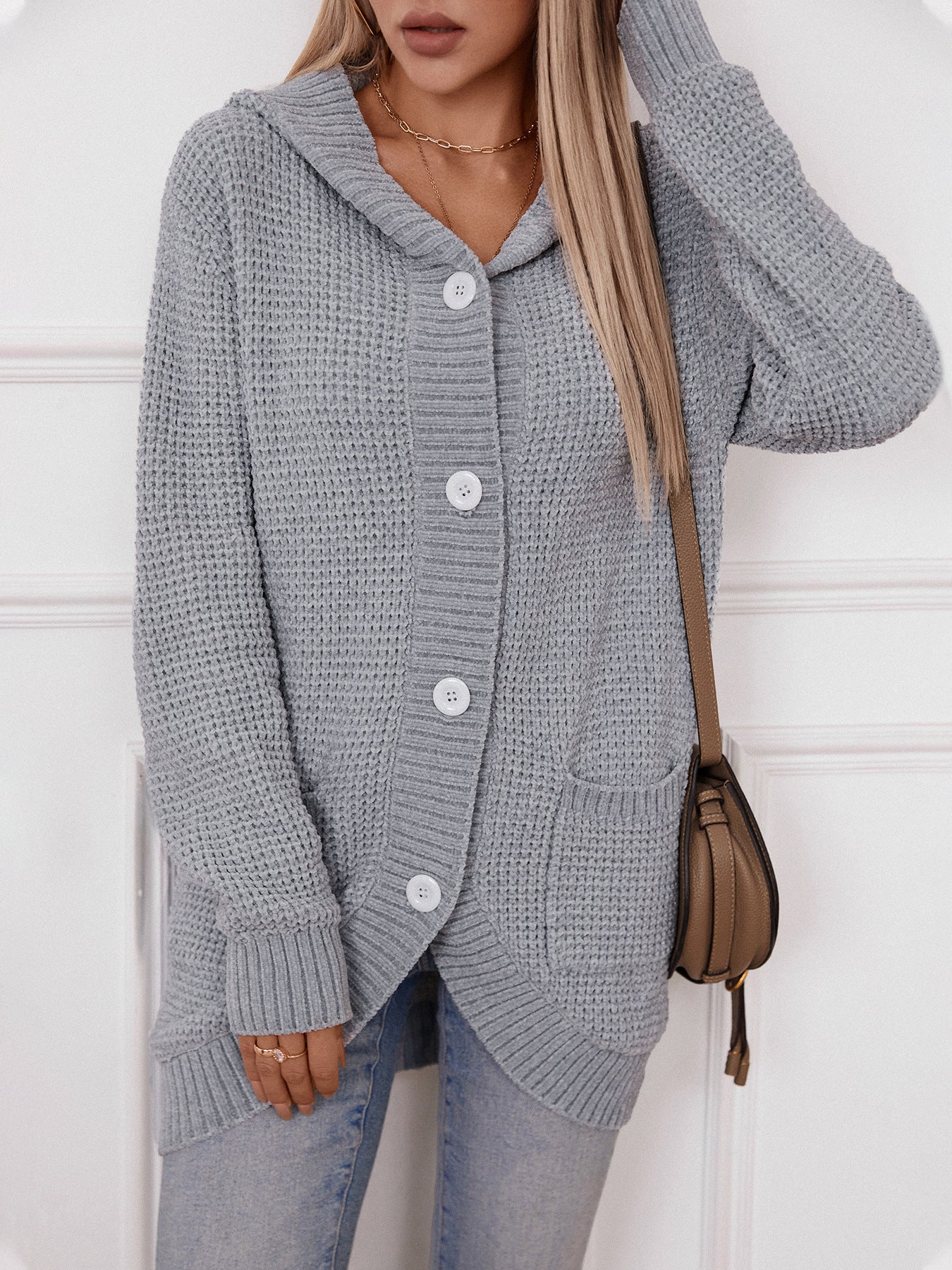 Vintage Loose Button Hooded Knit Cardigan for Cozy Style