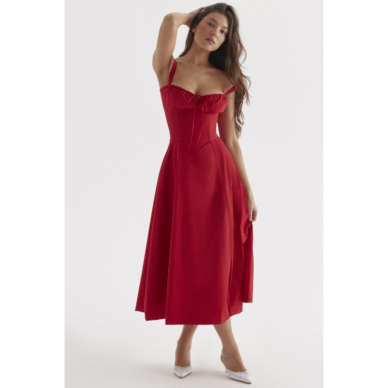 Floral Sweetheart Neck Corset High Split Midi Dress 7
