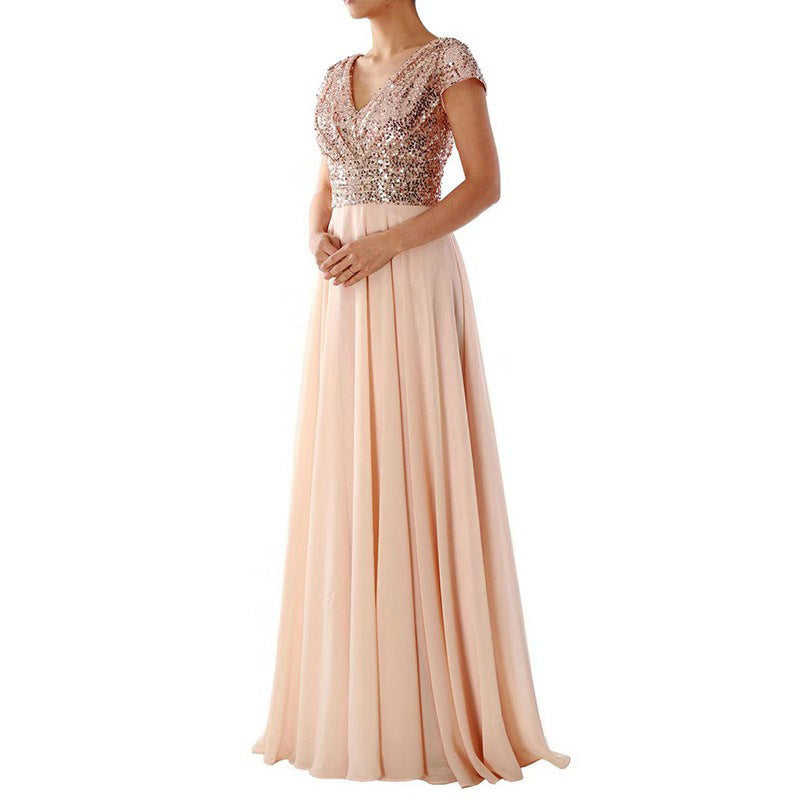 V Neck Long Formal Dress with Sequins - Fashionpara