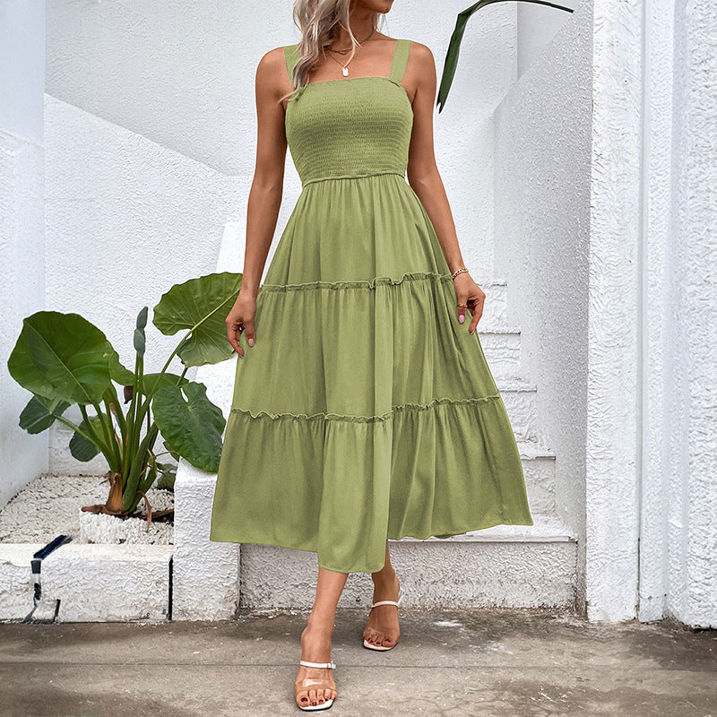 Smocked Square Neck Strappy Tiered Midi Dress 12