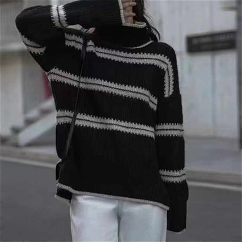 RadyRin Striped Turtleneck Sweater for Effortless Style