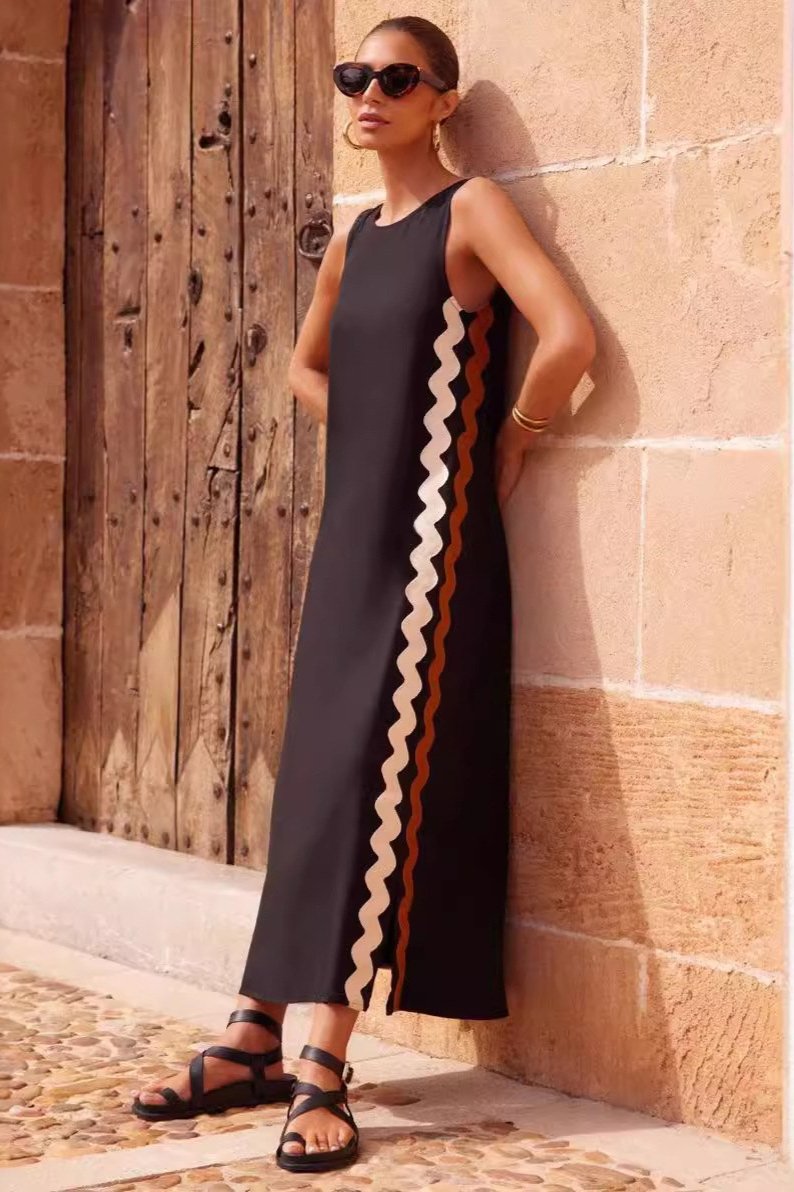 Scalloped Side Trim Sleeveless A-Line Shift Midi Dress - View 9