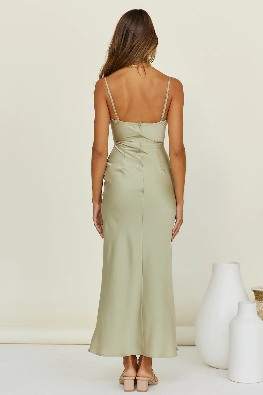Kizzie Satin Cutout Maxi Dress Sage FINAL - View 2