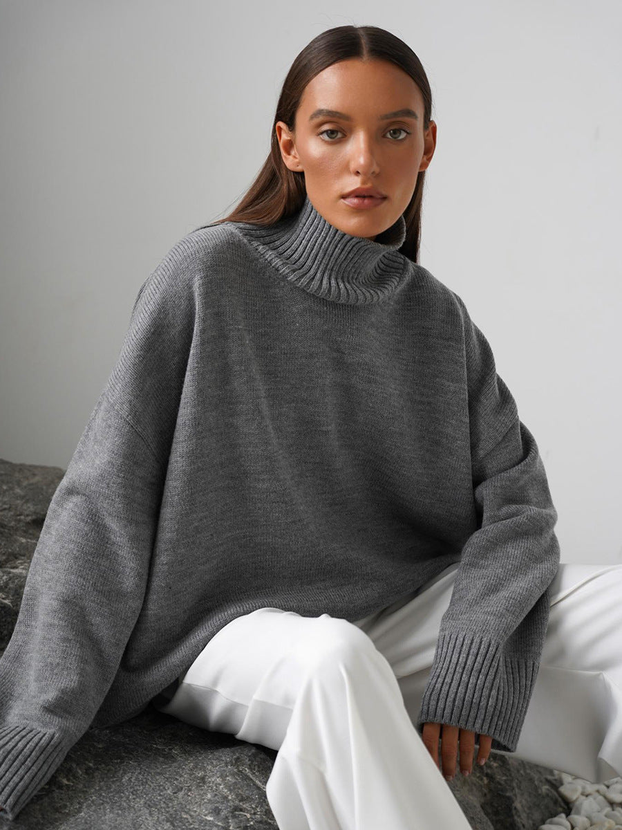 Cozy Solid Color Turtleneck Knitted Pullover Sweater