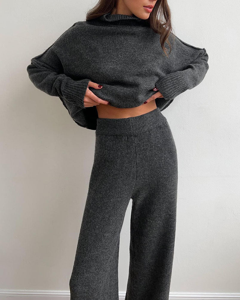 Chic Slouchy Turtleneck Sweater and Pants Suit Set