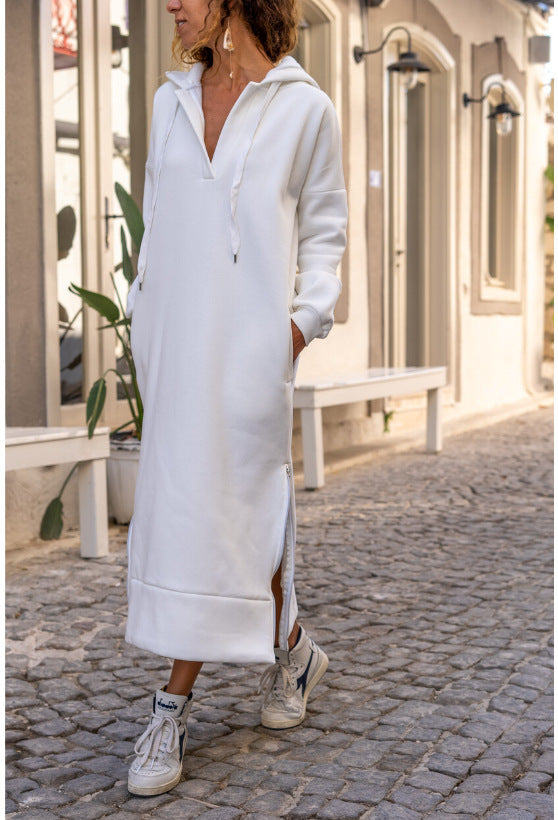 ShoptheCIC Knitted Hooded Fleece Long Sweater Dress