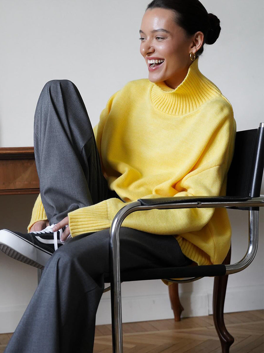 Cozy Solid Color Turtleneck Knitted Pullover Sweater