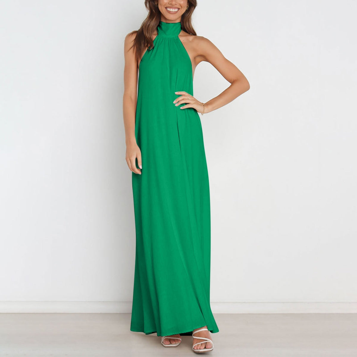Halter Neck Sleeveless A-Line Maxi Dress