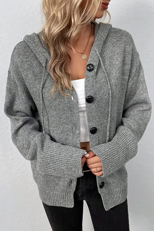 ShoptheCIC Hooded Knitted Cardigan with Drawstring Closure