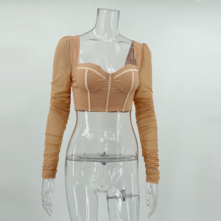 Fern Puff Long Sleeve Ruched Corset Top