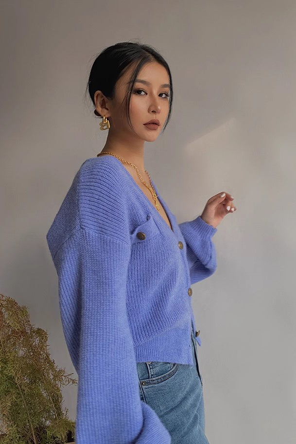 Rib-Knit Buttoned V Neck Sweater Cardigan for Everyday Style