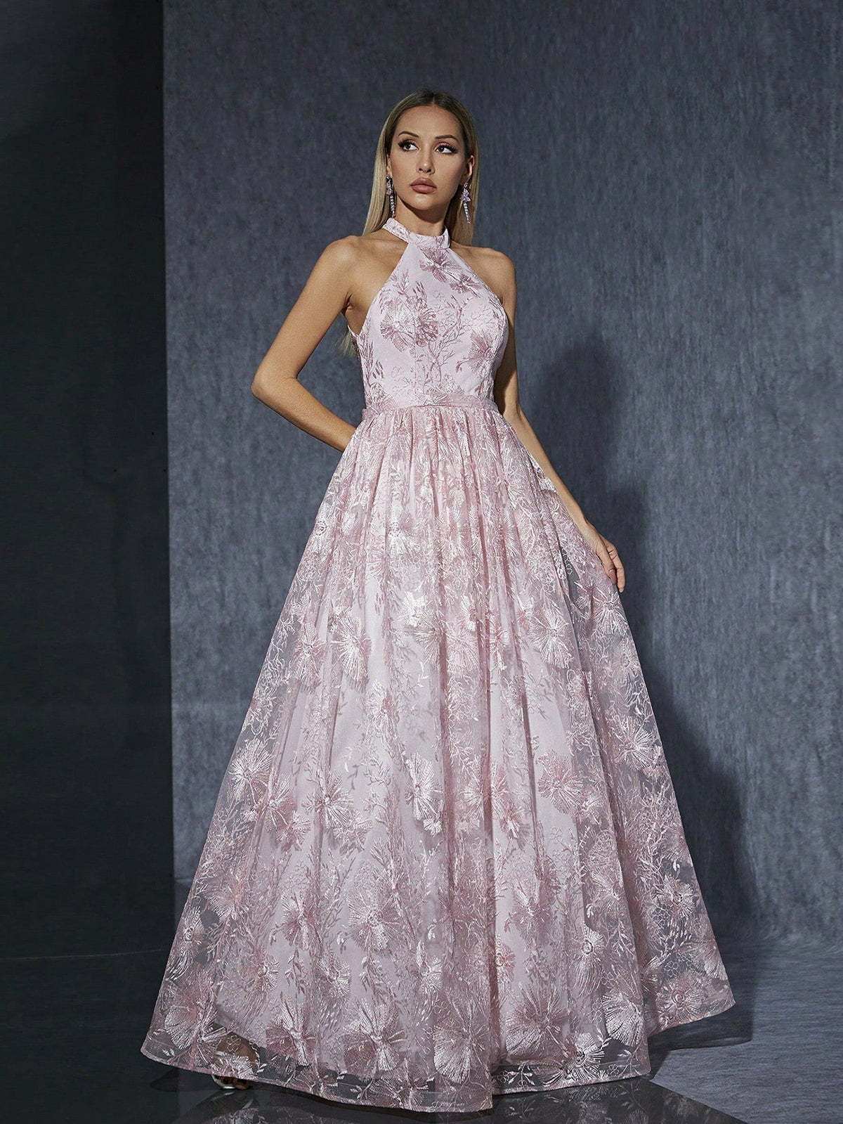 Floral Halter Neck Sleeveless A-Line Maxi Dress - View 2