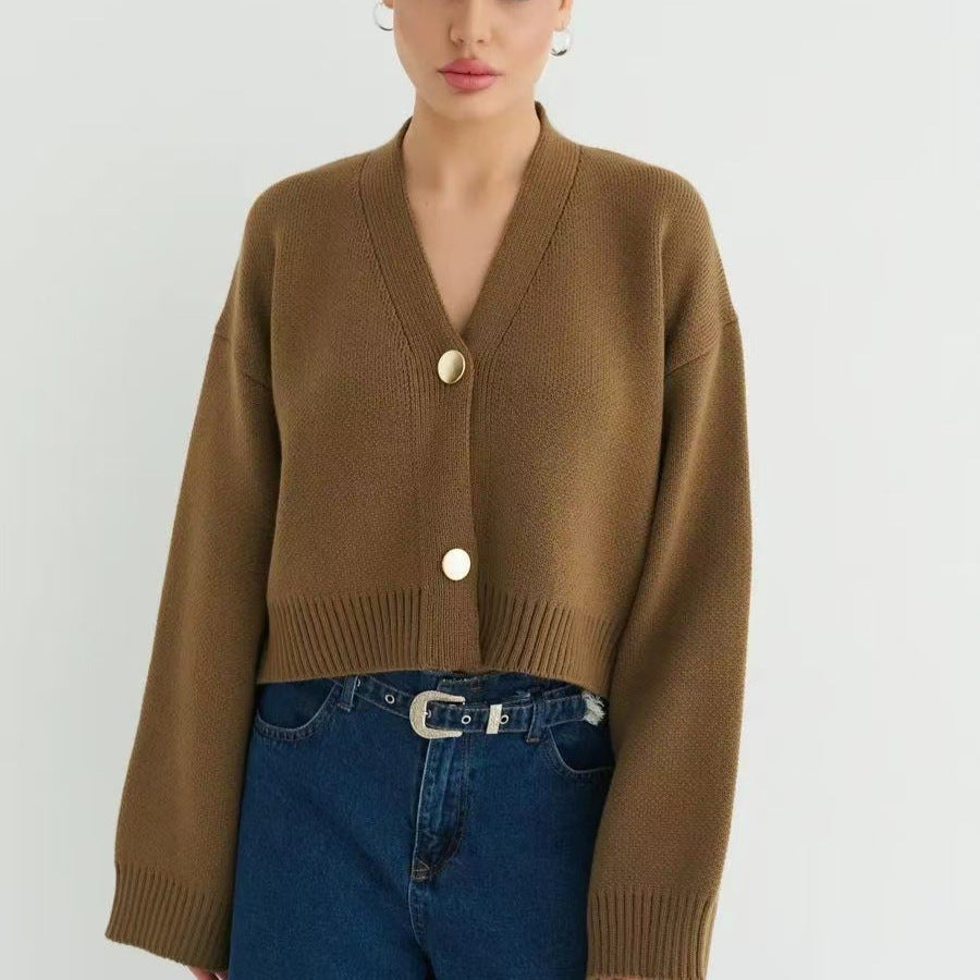 Chic Solid Color V-Neck Loose Knit Cardigan for All Seasons