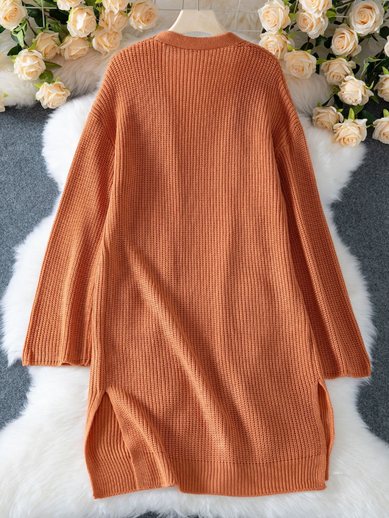 Cozy Orange Knitted Cardigan Coat for Effortless Style