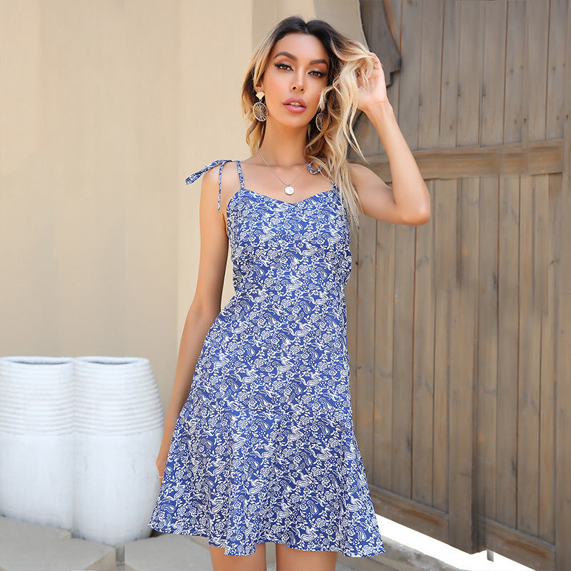 Floral Print Spaghetti Strap Sweetheart Mini Dress