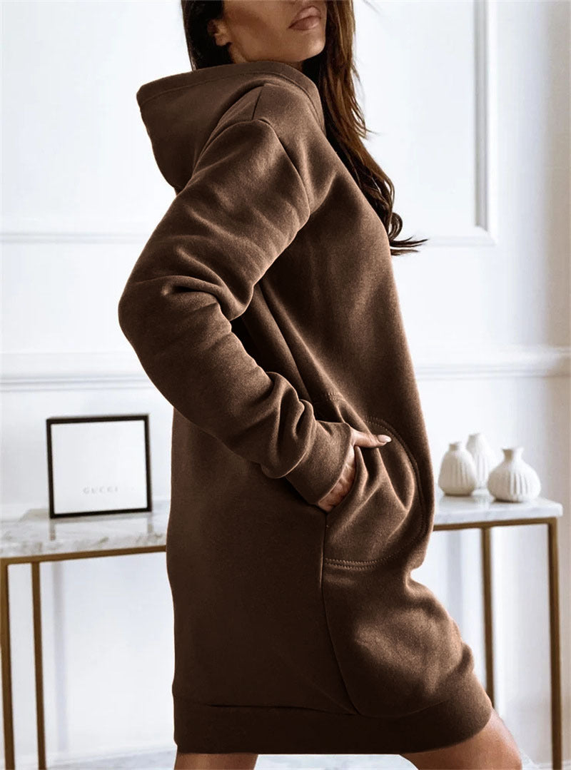 Mid-length pockets hooded sweatshirt dress  Fashionpara