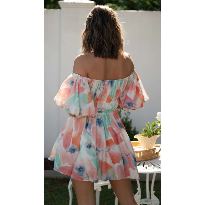 Swingy Rainbow Tie Dye Puff Sleeve Smocked Mini Sundress - Multicolor  Fashionpara