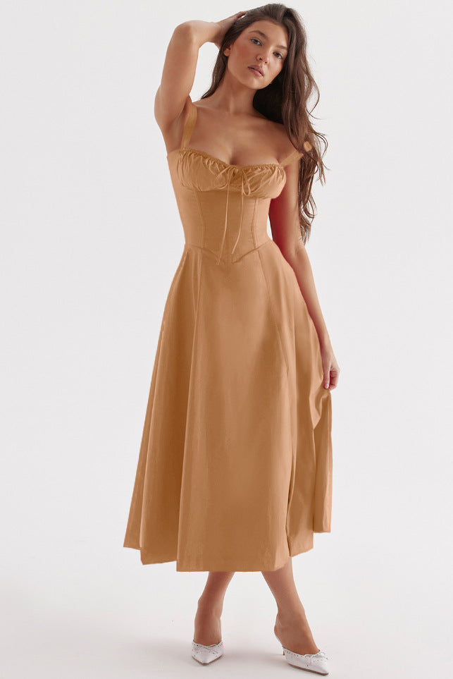 Floral Sweetheart Neck Corset High Split Midi Dress 11