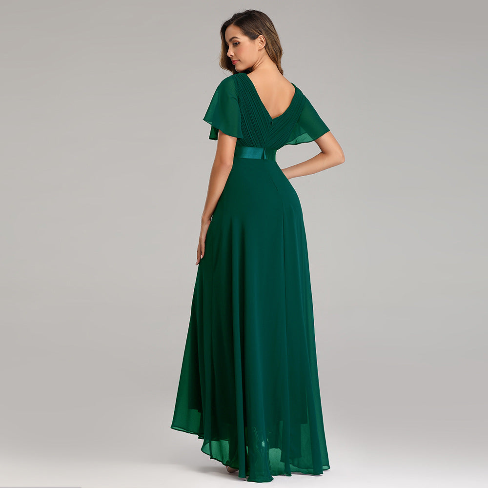 Chiffon V-Neck Flutter Sleeve Pleated A-Line Maxi Dress - View 2