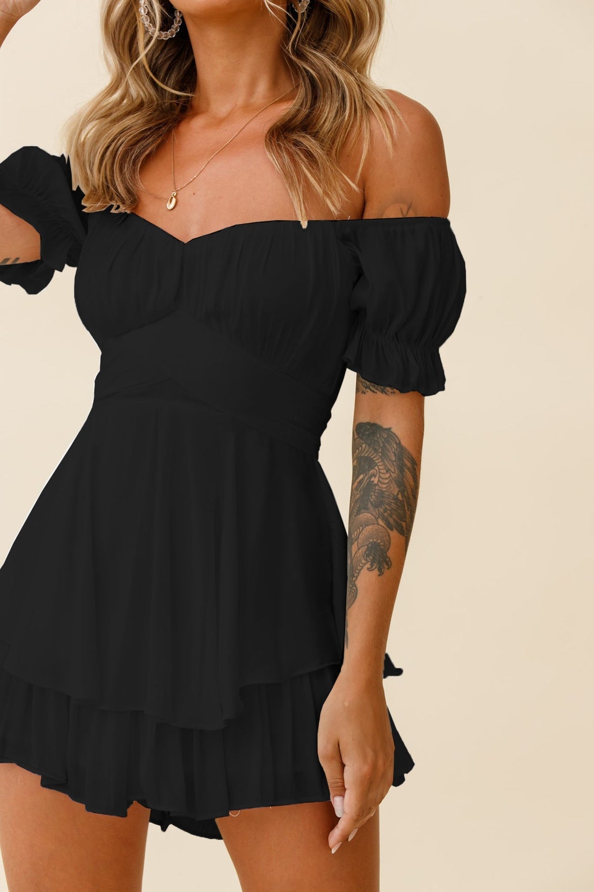 Mahoney Smocked Ruffle Mini Dress - Black