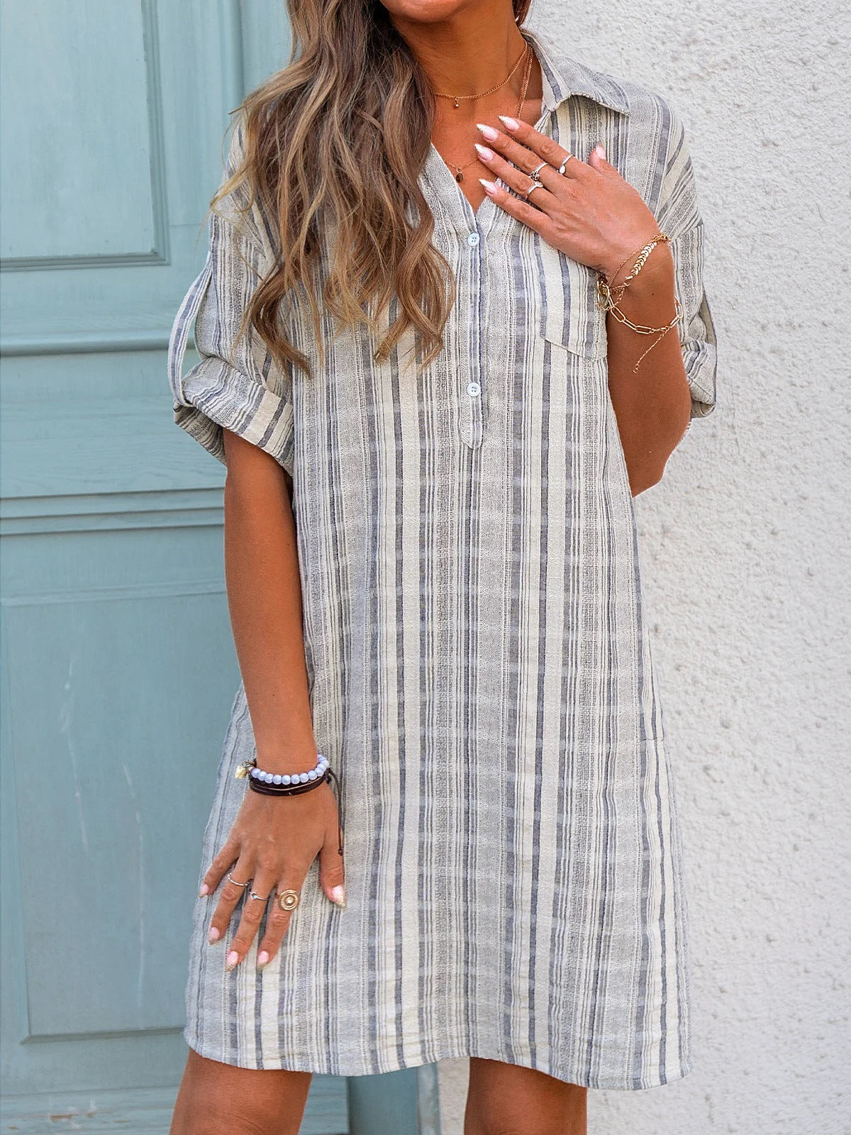 Donda Cotton Pocketed Plaid Puff Sleeve Dress - Fashionpara