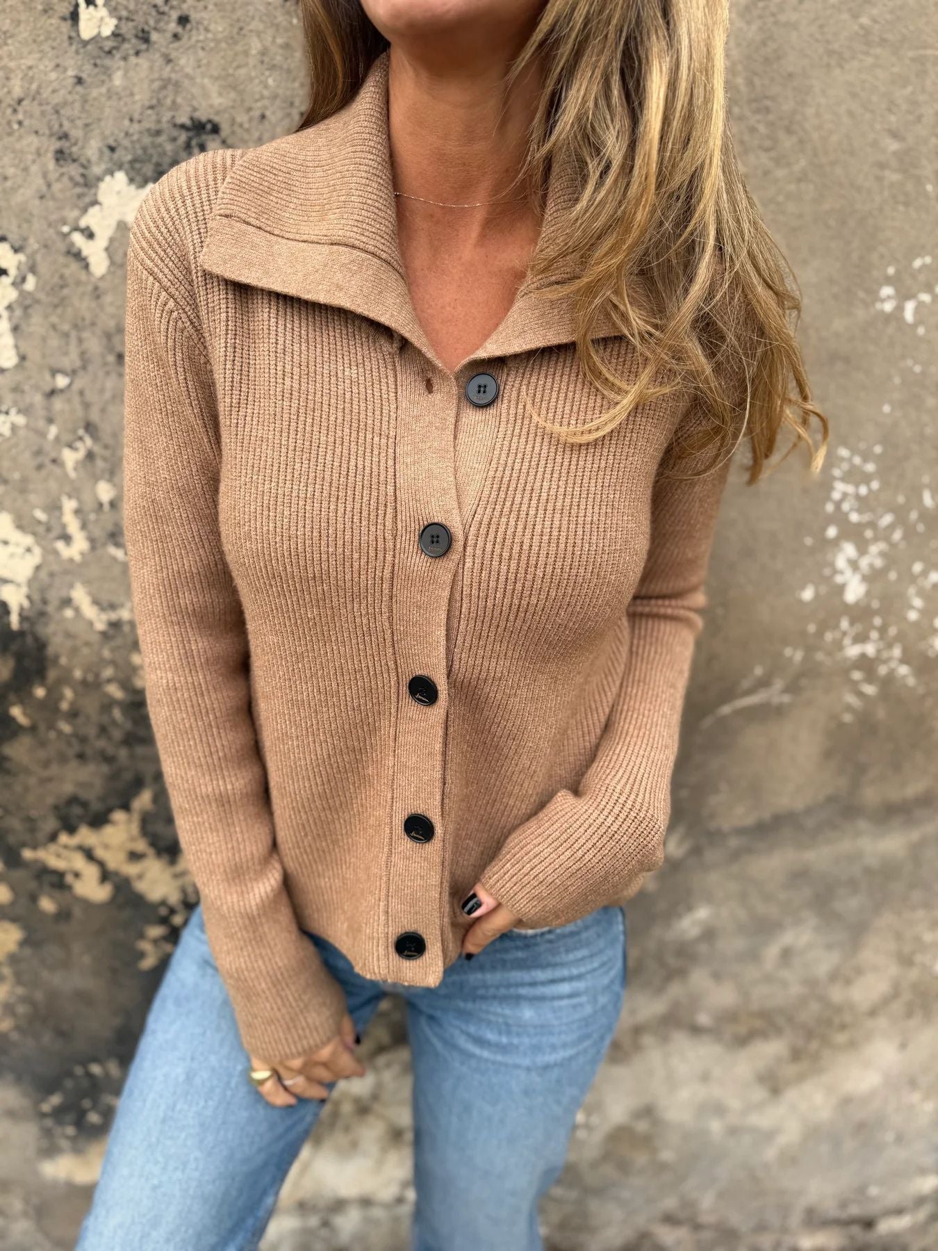 ShoptheCIC Loose Cropped Button Lapel Sweater Jacket