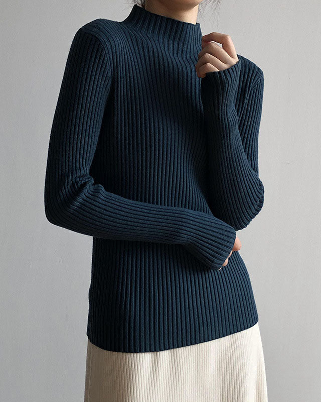 Versatile Slim Fit Half Turtleneck Striped Sweater