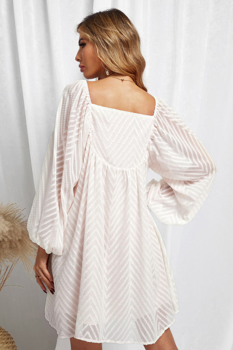 Silverado Gingham Babydoll Dress - Off White - Fashionpara