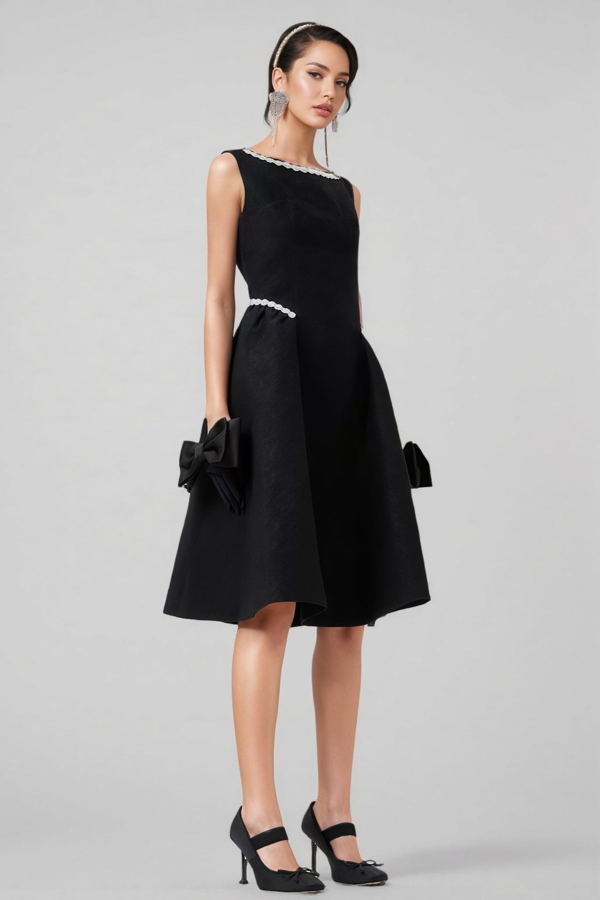 Sequin Pearl 3D Floral Midi Dress - View 3