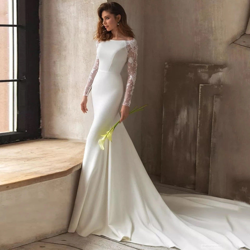 Long Sleeve U-Neck Mermaid Wedding Dress