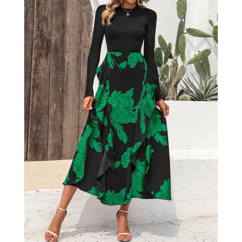 Mock Neck Long Sleeve Floral Skirt Midi Dress 5