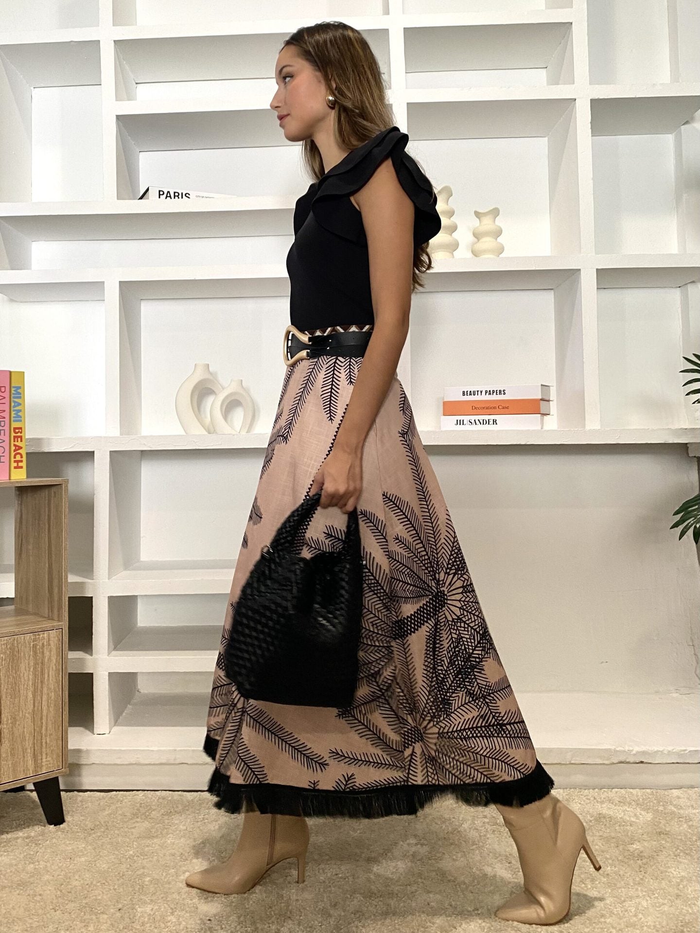 Coconut Tree Print A-Line Tassel Skirt