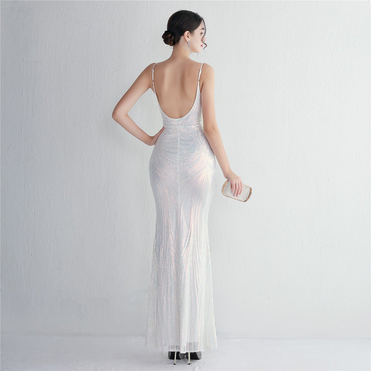 Sequin V-Neck Backless Mermaid Gown