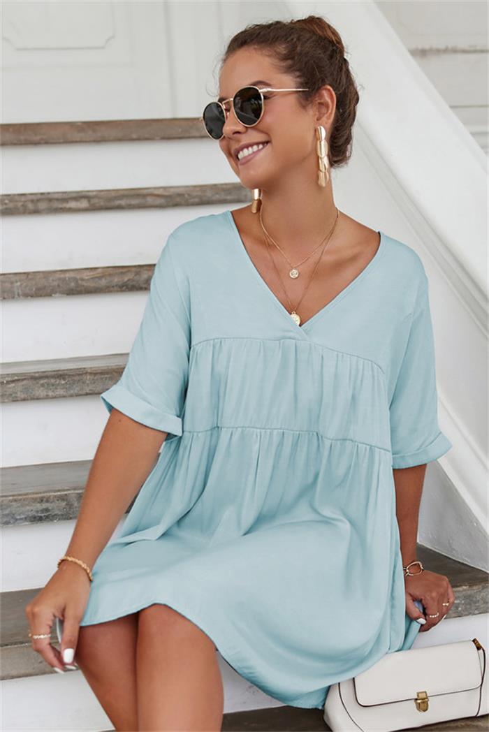 Nina Cotton Blend Pocketed Puff Sleeve Dress - Fashionpara