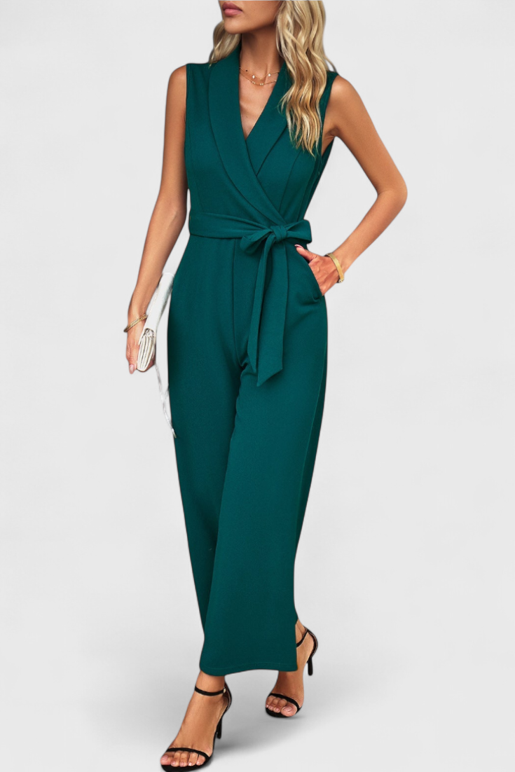Wrap V-Neck Belted Sleeveless Wide Leg Jumpsuit 4