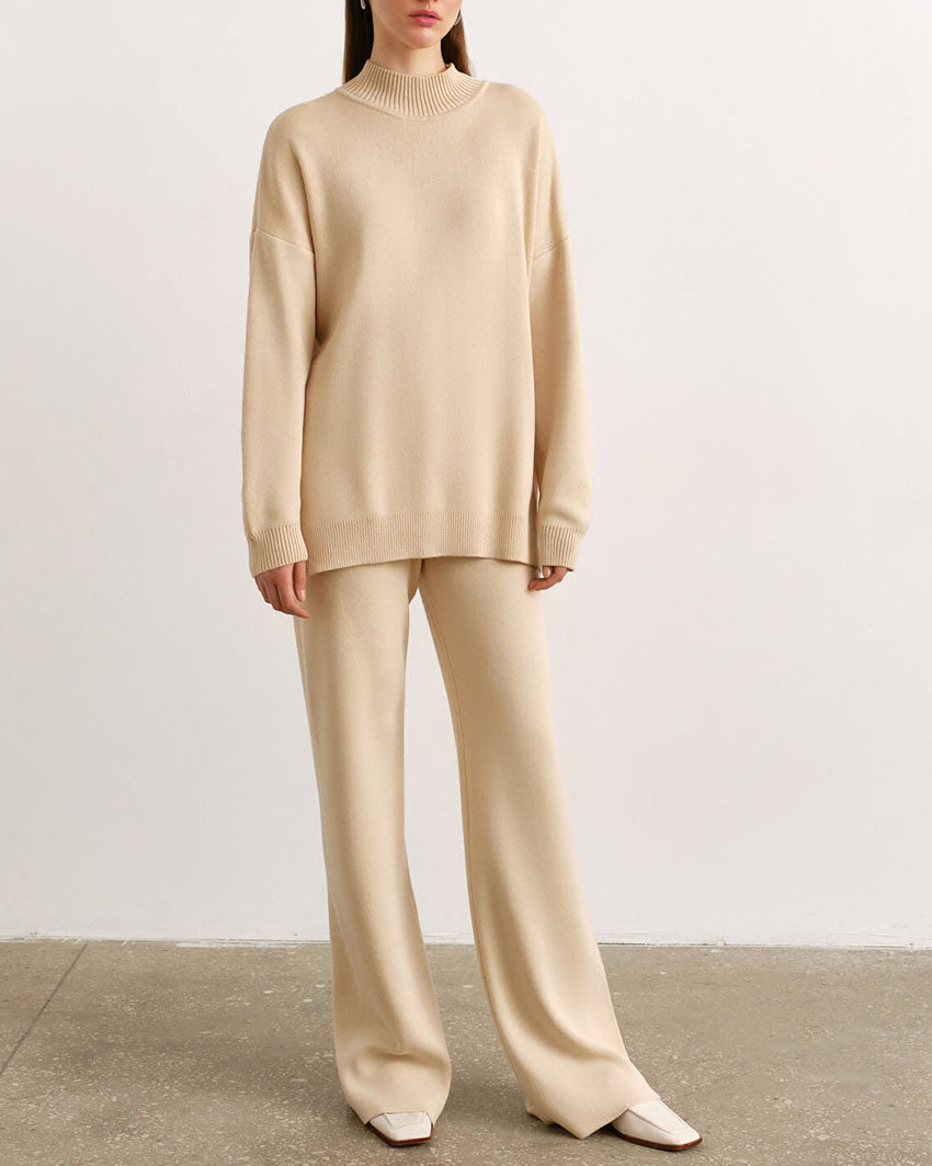 Chic Solid Color Knitted Turtleneck Sweater Set for Fall