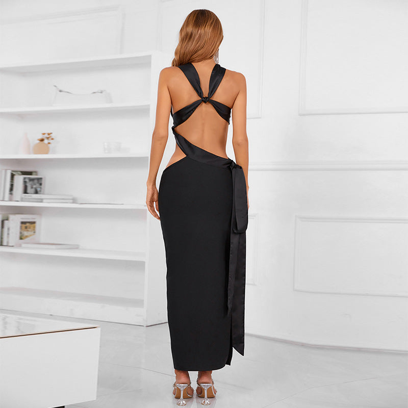 Halter Neck Asymmetric Backless Bandage Dress - View 3