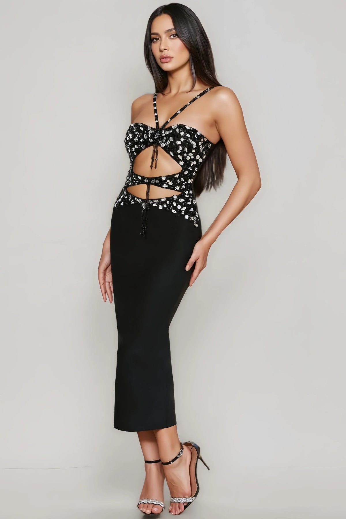 Halter Cut Out Bandage Midi Dress - View 2