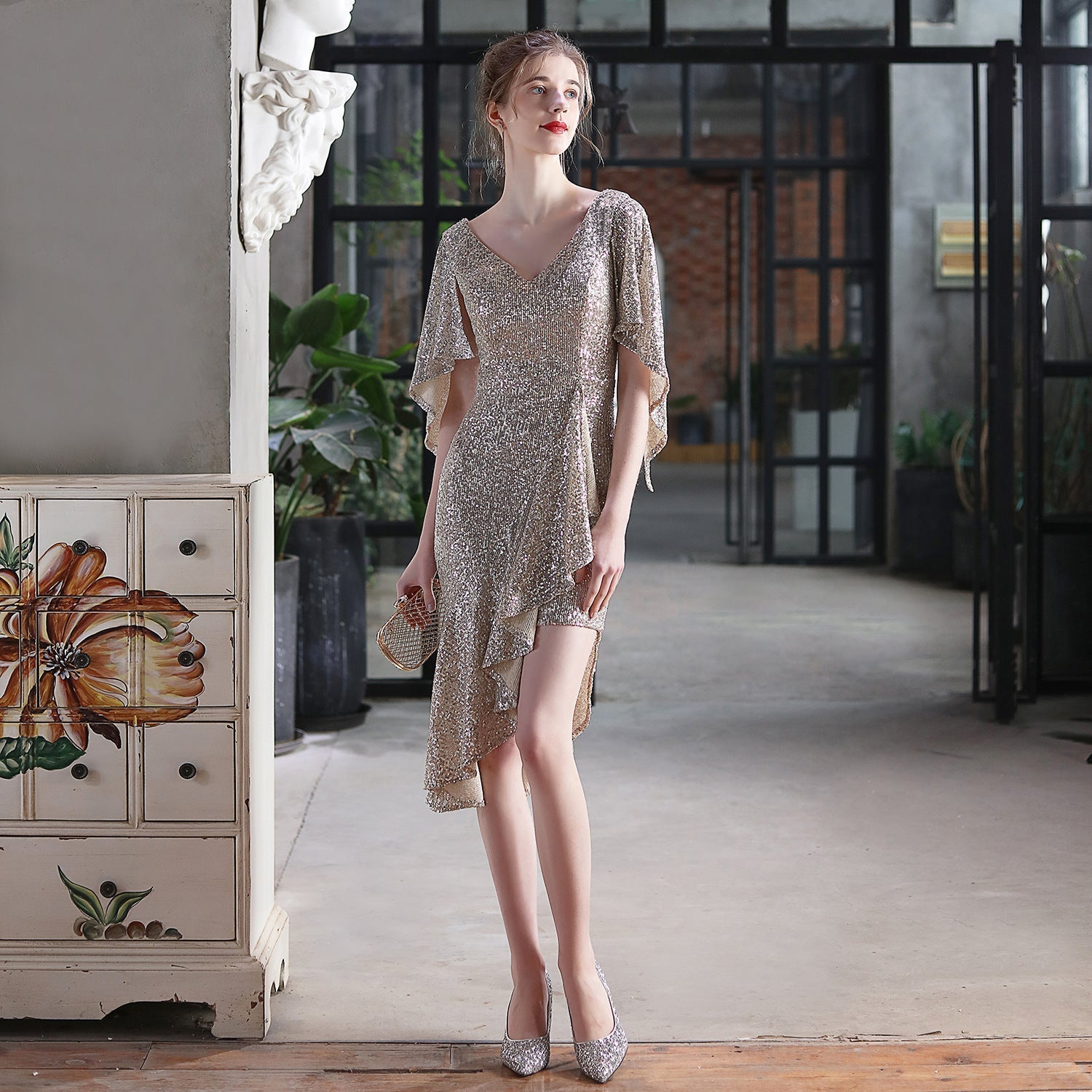 Cocktail Evening Colorful Sequin Short Dress Party Gathering Small Dress Fairy - Fashionpara