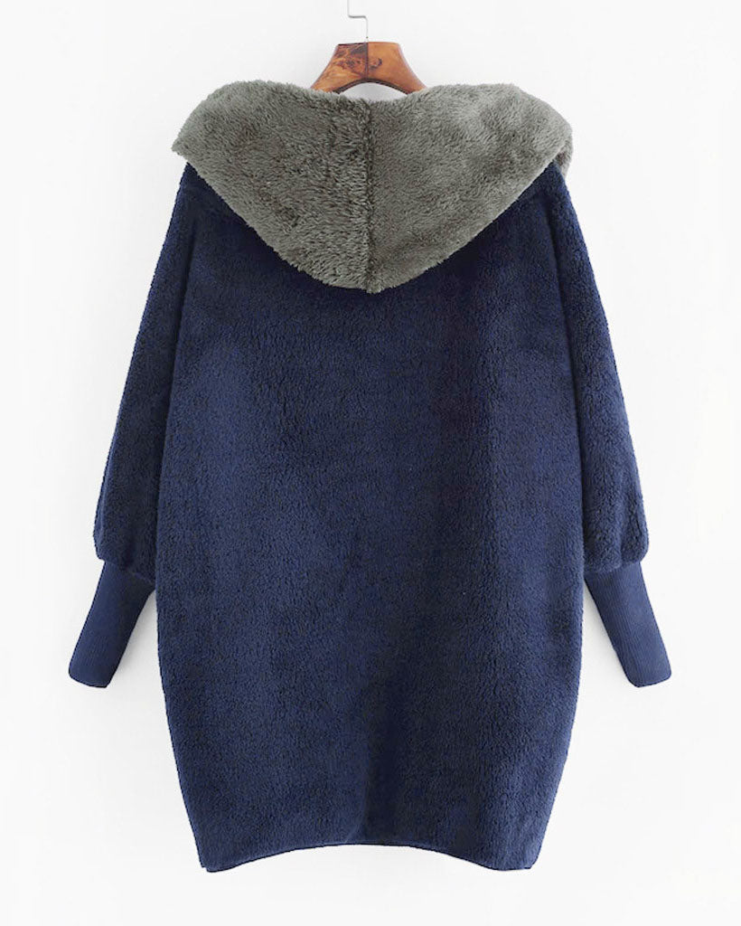 Colorblock double-sided velvet hooded jacket