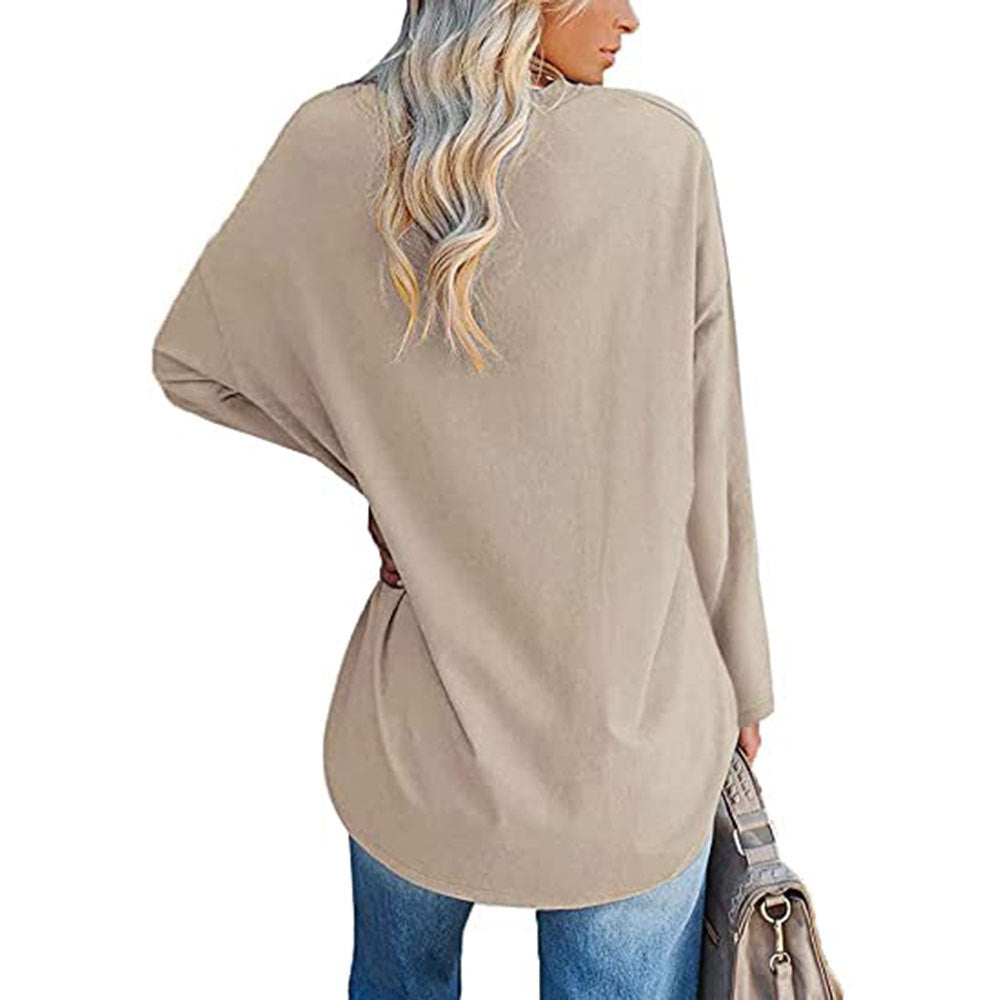 Oversized V-Neck Long Sleeve Tunic Top