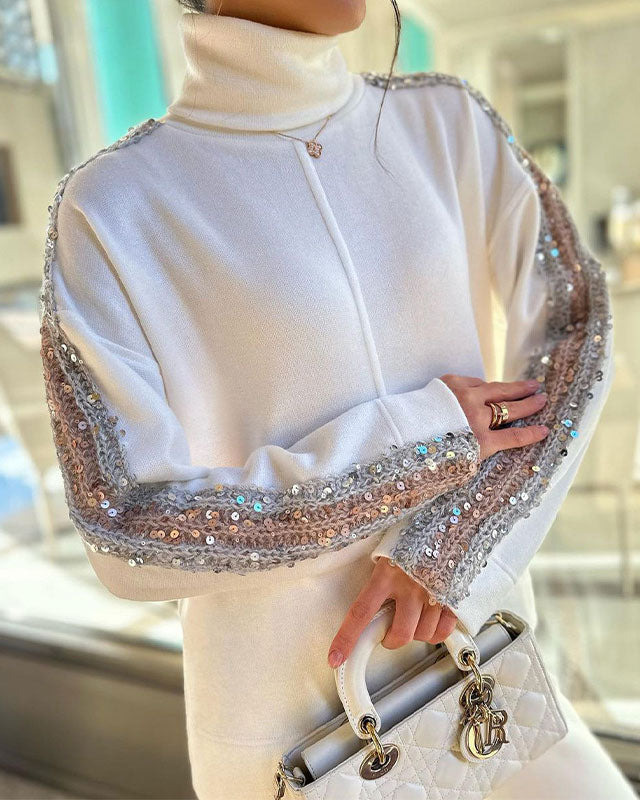Sequined Turtleneck Long Sleeve Coat Set for Stylish Layers