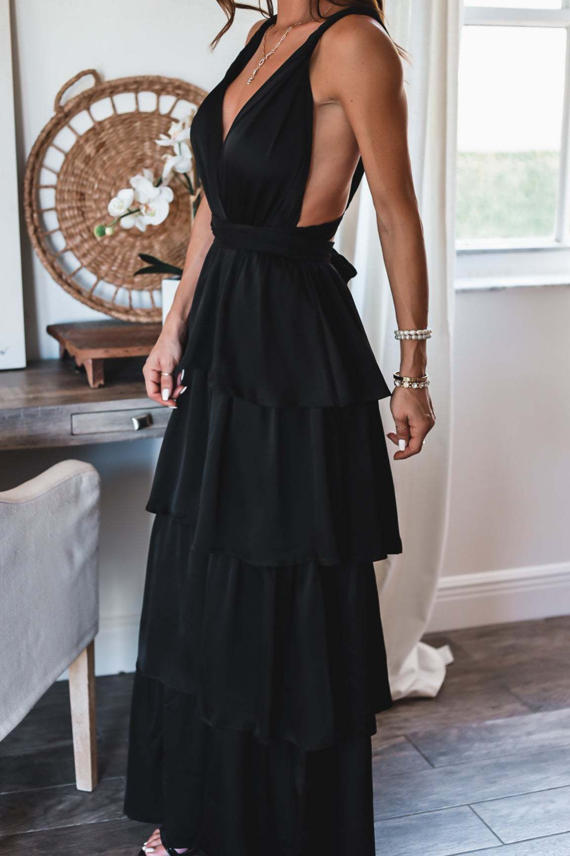 Formal Introduction Ruffle Tiered Maxi Dress - Black - Fashionpara